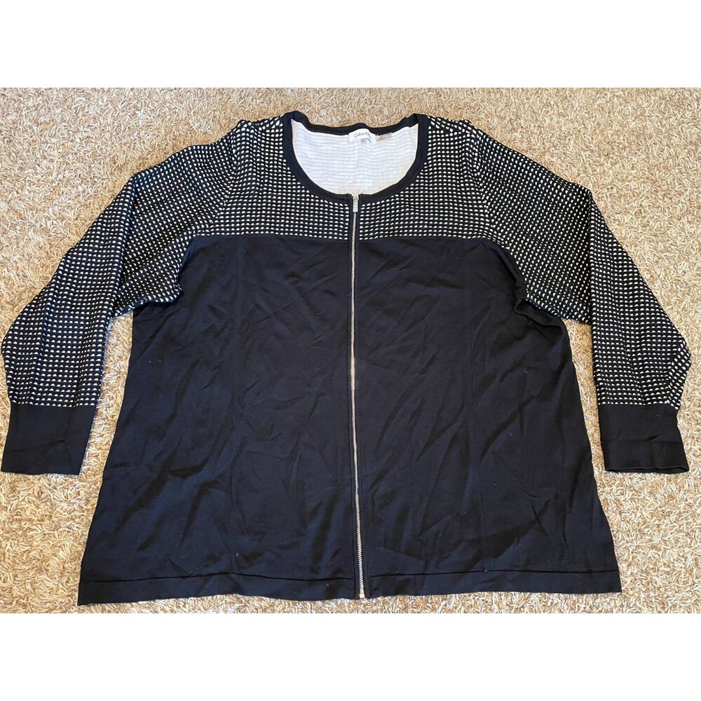 Calvin Klein Women's Full Zip Cardigan Sweater Jacket Scoop Neck Black Size 3X